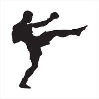 Kickboxer silhouette on white background vector