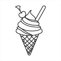 single one line Ice cream cone silhouette on white background vector