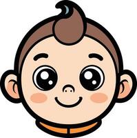 A cartoon baby face with brown hair and eyes vector