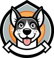 A dog with a smile on its face in a shield vector