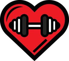 A red heart with a dumbbell. vector