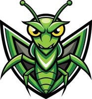 A green insect mascot with a large head and large eyes vector