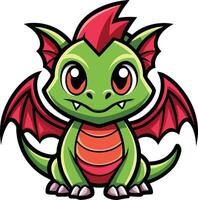 A cartoon dragon with red and green wings vector