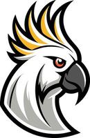 A white and yellow cockatoo head with a black beak vector