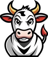 A cartoon cow with horns on its head vector