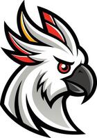 A white and red parrot head with red and yellow feathers vector