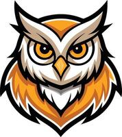 An owl head with orange eyes and a yellow beak vector