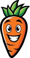 Cartoon carrot with a smile and green leaves vector