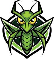 A green insect mascot with a large head and yellow eyes vector