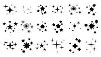 Collection of stars and patterns. Glowing celestial elements of design. Set of Y2K stars, starburst or retro futuristic graphic ornaments. vector