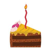 Piece of a colorful cake with cream and candle for any celebration. vector
