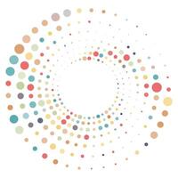 Colorful halftone element, swirled halftone circular texture with dots, radial halftone tornado vector