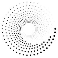 Black round halftone texture. Dotted speed lines in vortex form vector