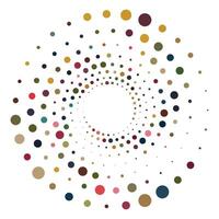 Colorful halftone element, twister, halftone circular texture with dots, radial halftone tornado vector