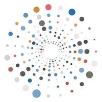 Colorful halftone round element, texture with dots, radial halftone tornado vector