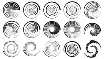 Striped halftone round twisters, halftone circular textures with stripes, halftone tornado vector