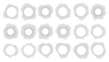Line art, thin lines in the circle, ring. Abstract vertical wavy stripes on white background isolated. Round frames with lines, organic shapes. Wavy round thin line art frames. vector