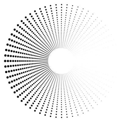 Black round halftone texture. Spiral creating abstract shape