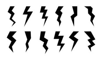 Bold thunder lightning flash collection of icons isolated on white background. vector