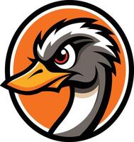 A cartoon goose head with an orange and white background vector