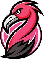 A pink flamingo head with black beak and red feathers vector