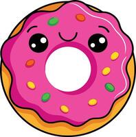 A cartoon donut with a pink icing and sprinkles vector