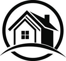 A house in a circle with a black outline vector