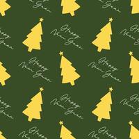 Christmas seamless pattern with Christmas trees and the inscription Happy New Year on a green background. vector