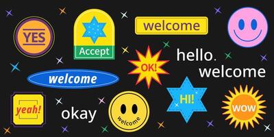 Trendy welcome sticker set collection. vector