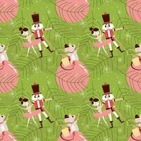 A set of seamless patterns with a nutcracker, a mouse king and a ballerina. Christmas patterns with a horse and snowflakes. vector