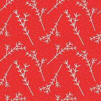 Christmas seamless pattern with snow and white branches of a Christmas tree on a red background. vector