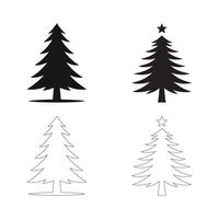 Simple Christmas tree silhouette with line art on white background vector