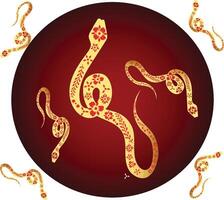 A snake with gold and red decorations on a red background vector