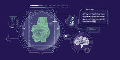 Sci-fi medical research program interface. vector