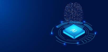 Artificial Intelligence isometric with brain AI computer technology. illustration vector