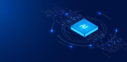 illustration Artificial Intelligence with circuit board isometric technology. vector