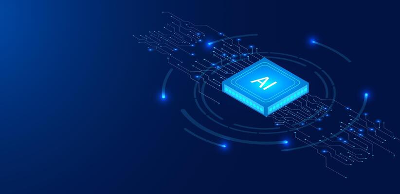 illustration Artificial Intelligence with circuit board isometric technology.
