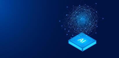 illustration artificial intelligence with computing technology. Blue futuristic sci fi isometric vector