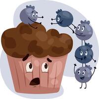 Blueberries trying to climb on a cupcake vector
