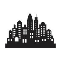 Black silhouette of an urban skyline featuring modern buildings with geometric shapes vector