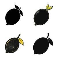 Lemon Set Silhouette Icons with Black and White Design on White Background vector