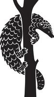 The pangolin is climbing a tree. The image is in the style of an illustration. vector