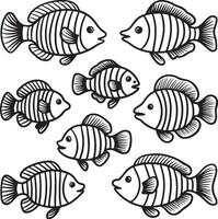 A set of fish silhouette line art image vector