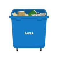 Waste sorting set. Garbage bin for paper. Newspaper, book, leaflet, cellulose vector