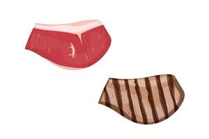 A piece of meat. Uncooked and grill steak. vector
