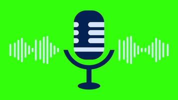 voz grabación y podcast micrófono icono animación. azul micrófono icono con audio forma de onda aislado en verde antecedentes video