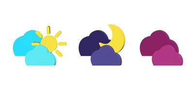 3d day and night weather icons for web application. Symbols forecast set UX UI design. vector