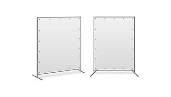 Two Banner Stand Wall on White Background. Vertical blank boards. Mockup template for ad. vector