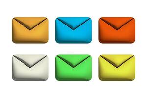 Closed 3d letters envelopes set different colors. Template of message notification. vector