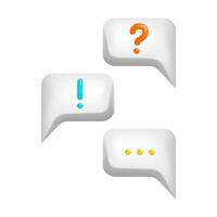 3d bubble speeches with ellipsis, question and exclamation mark. Messenger dialogue. Chat conversation template. vector